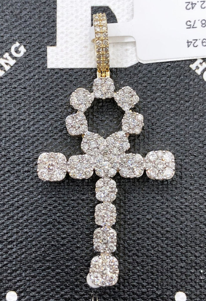 Ankh Cross Cluster Expanding Diamond Pendant 2.46cttw 10K Yellow Gold HipHopBling