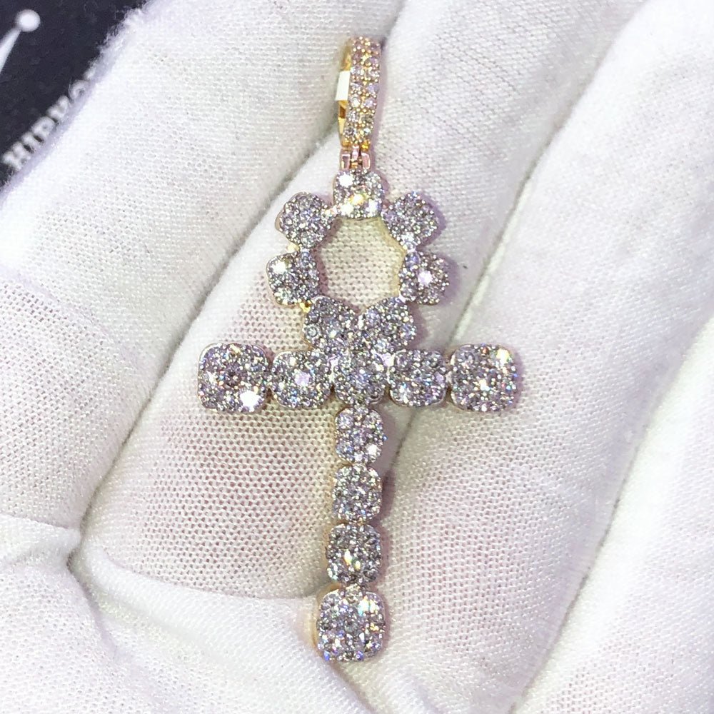 Ankh Cross Cluster Expanding Diamond Pendant 2.46cttw 10K Yellow Gold HipHopBling