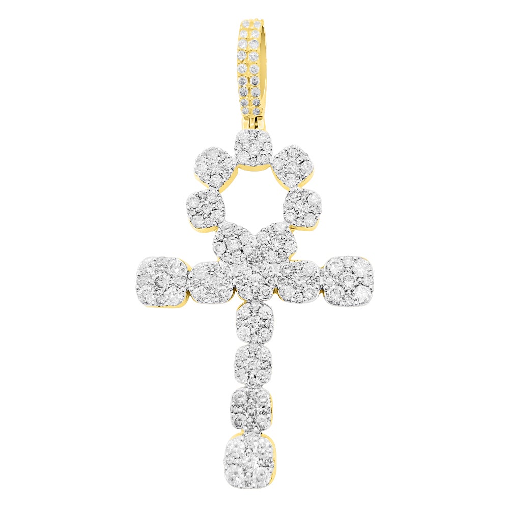 Ankh Cross Cluster Expanding Diamond Pendant 2.46cttw 10K Yellow Gold HipHopBling