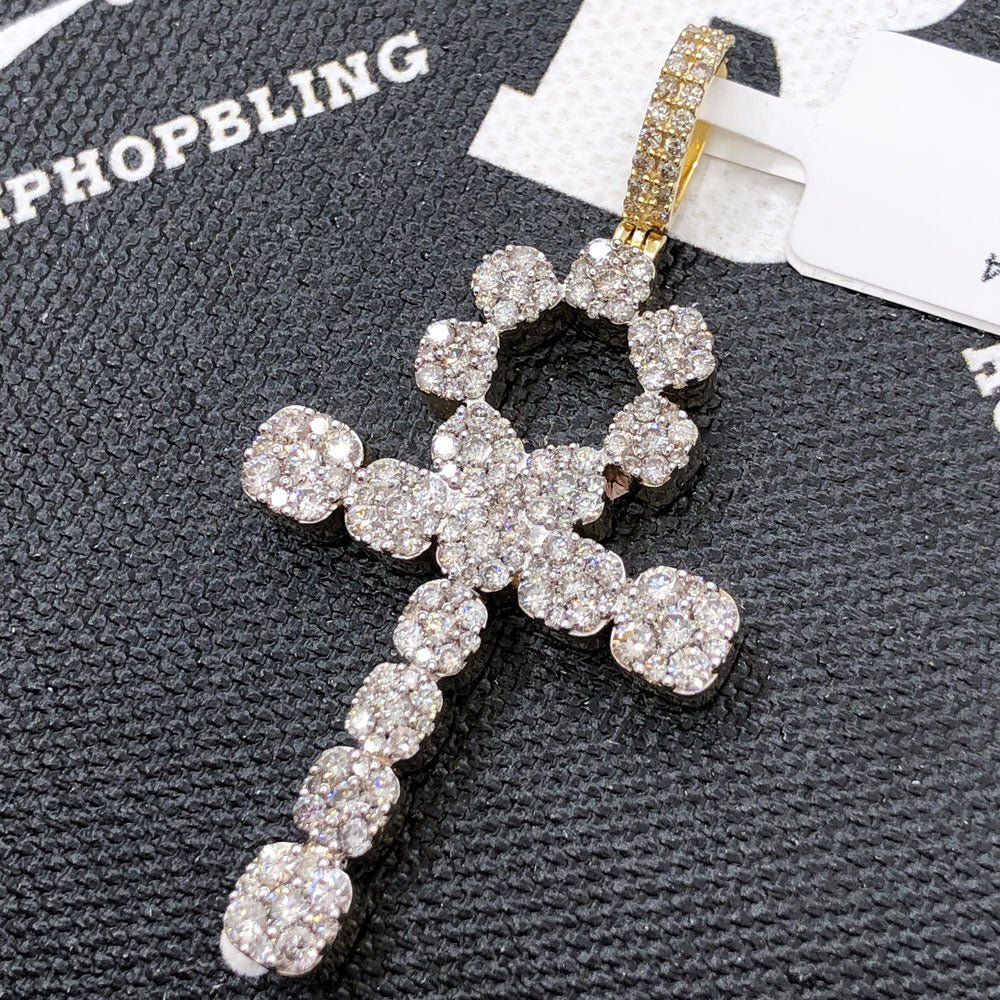 Ankh Cross Cluster Expanding Diamond Pendant 2.46cttw 10K Yellow Gold HipHopBling