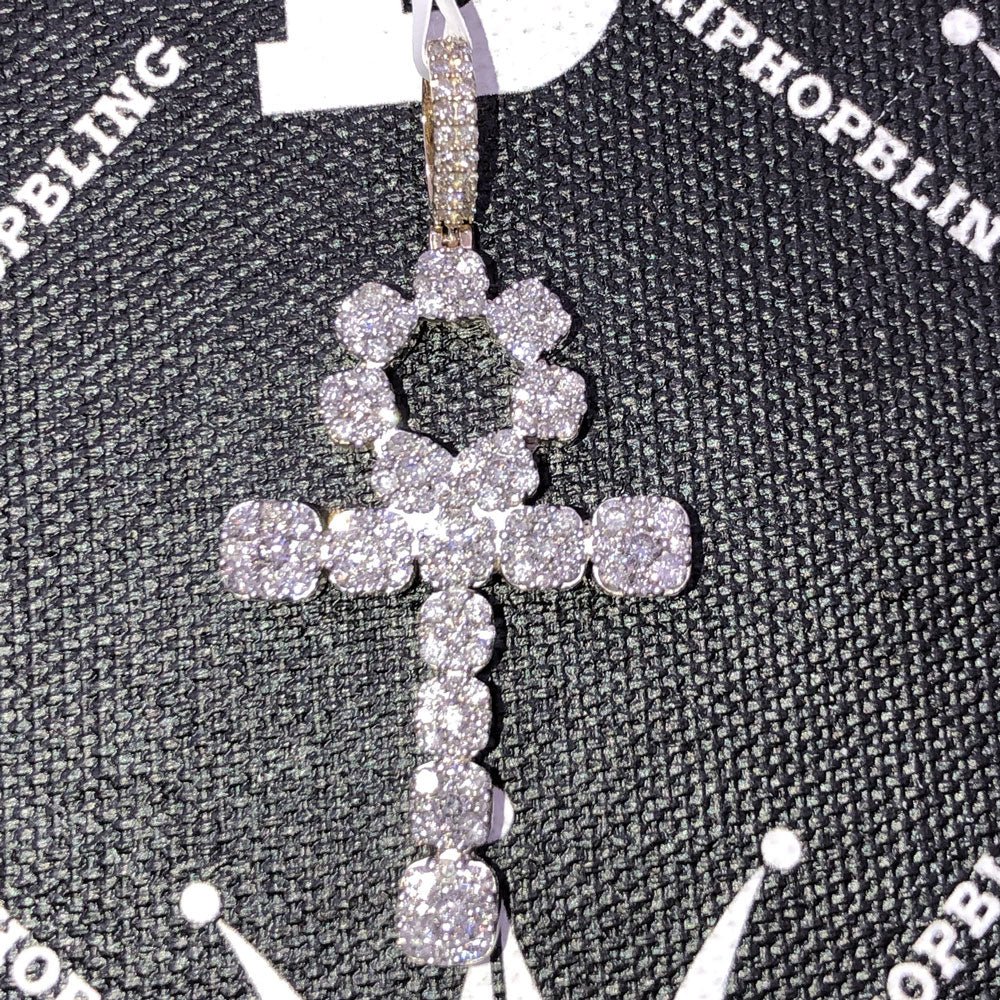 Ankh Cross Cluster Expanding Diamond Pendant 2.46cttw 10K Yellow Gold HipHopBling