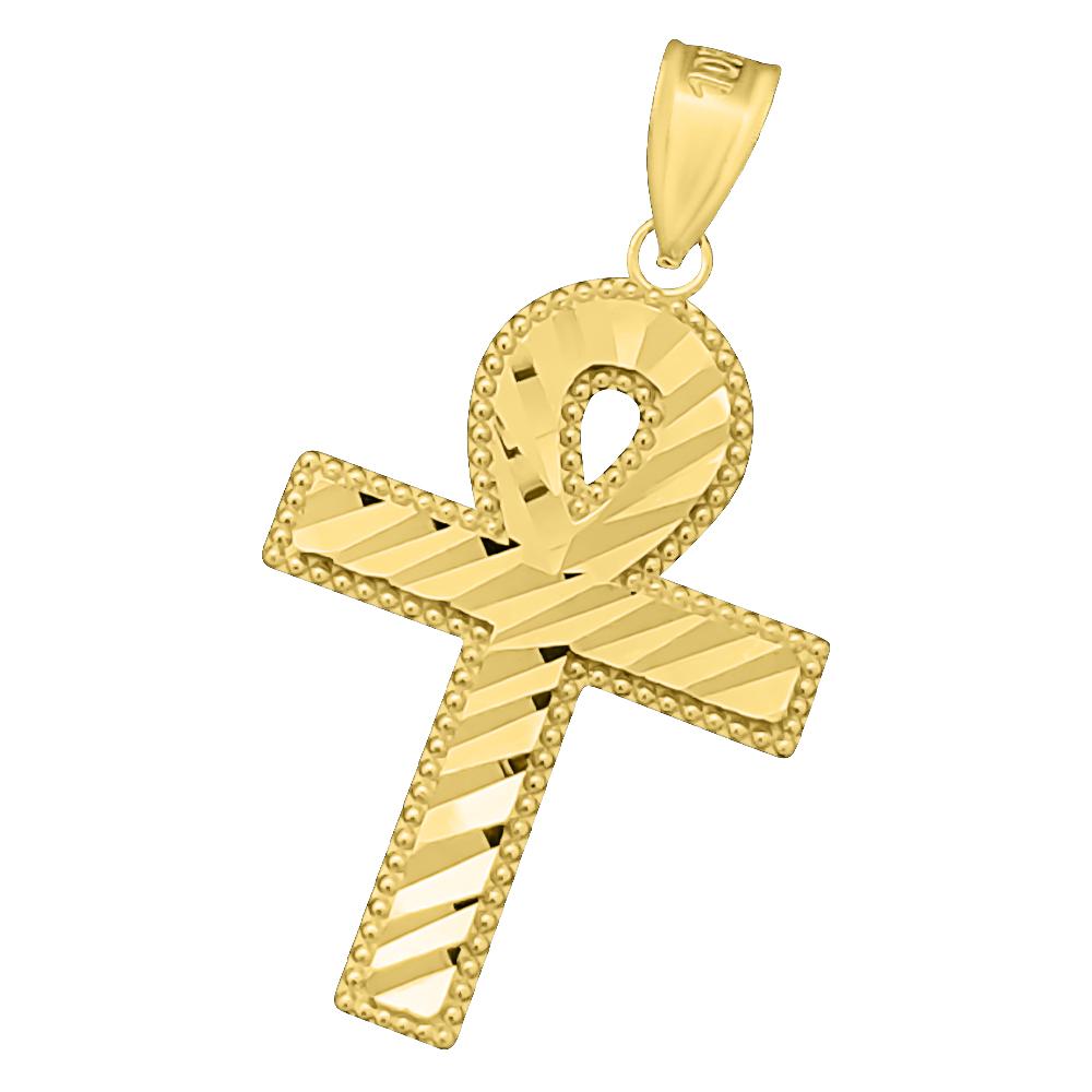 Ankh Cross DC 10K Yellow Gold Pendant HipHopBling