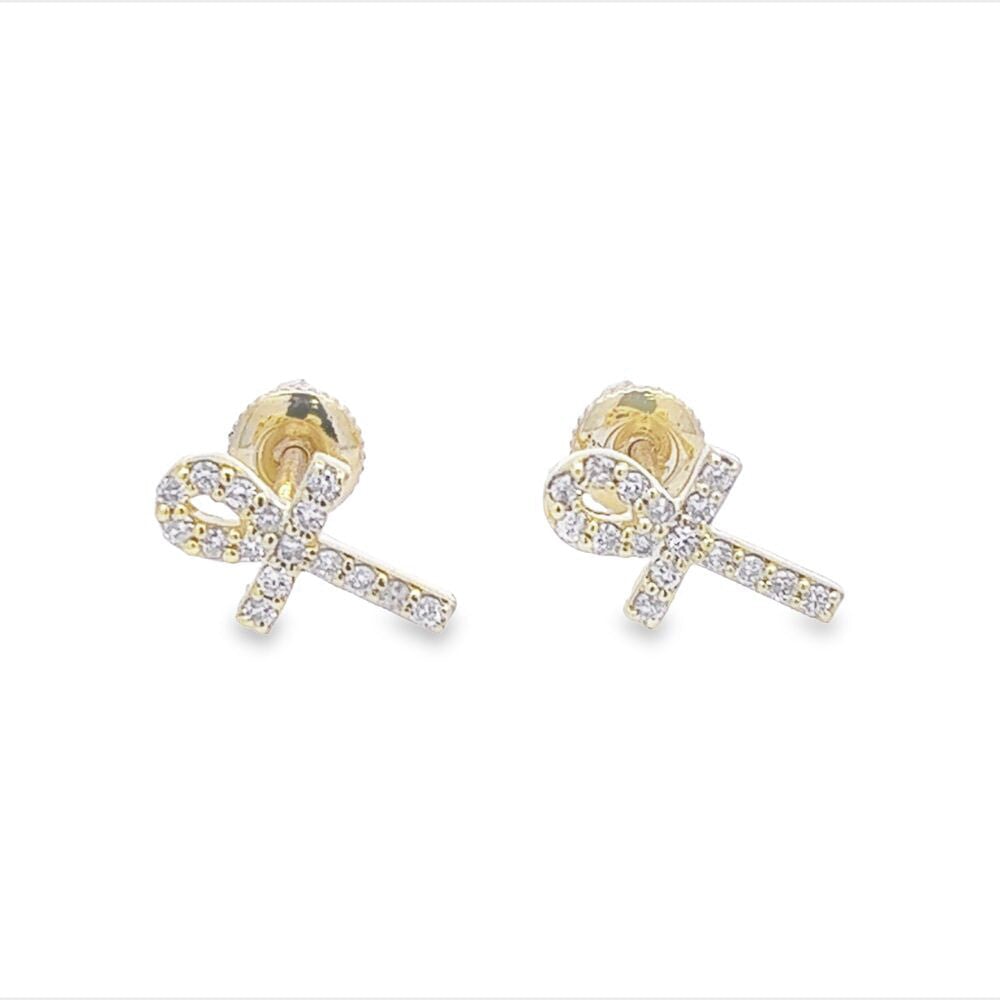 Ankh Cross Diamond Earrings .19cttw 10K Gold 10K Yellow Gold HipHopBling
