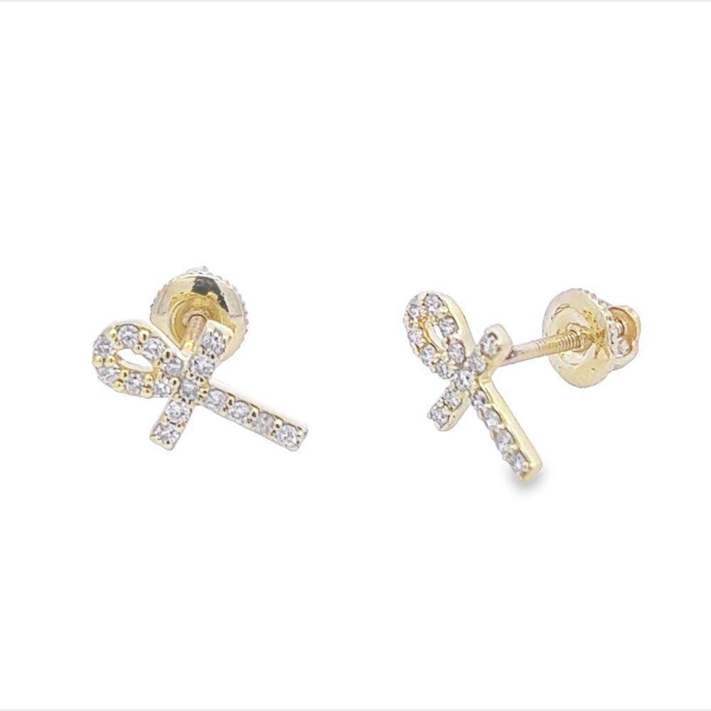 Ankh Cross Diamond Earrings .19cttw 10K Gold HipHopBling