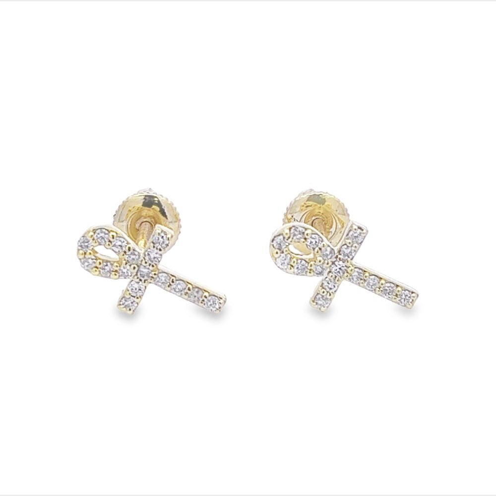 Ankh Cross Diamond Earrings .19cttw 10K Gold HipHopBling