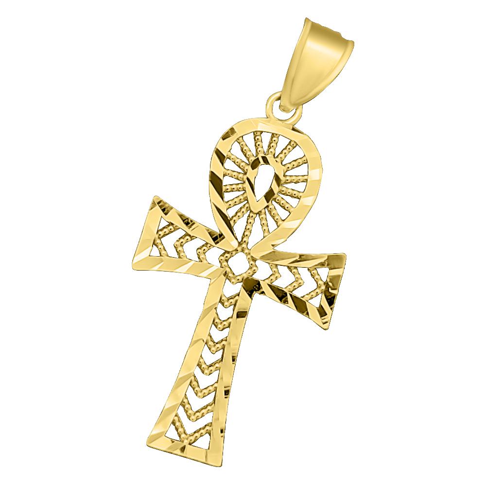Ankh Cross Filgaree DC 10K Yellow Gold Pendant HipHopBling