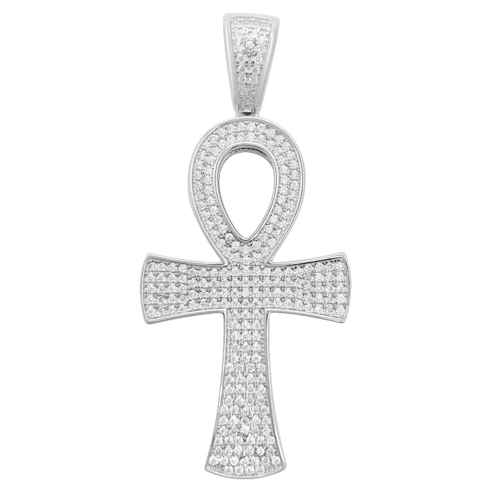 Ankh Cross Pave VVS Moissanite Pendant .925 Sterling Silver HipHopBling