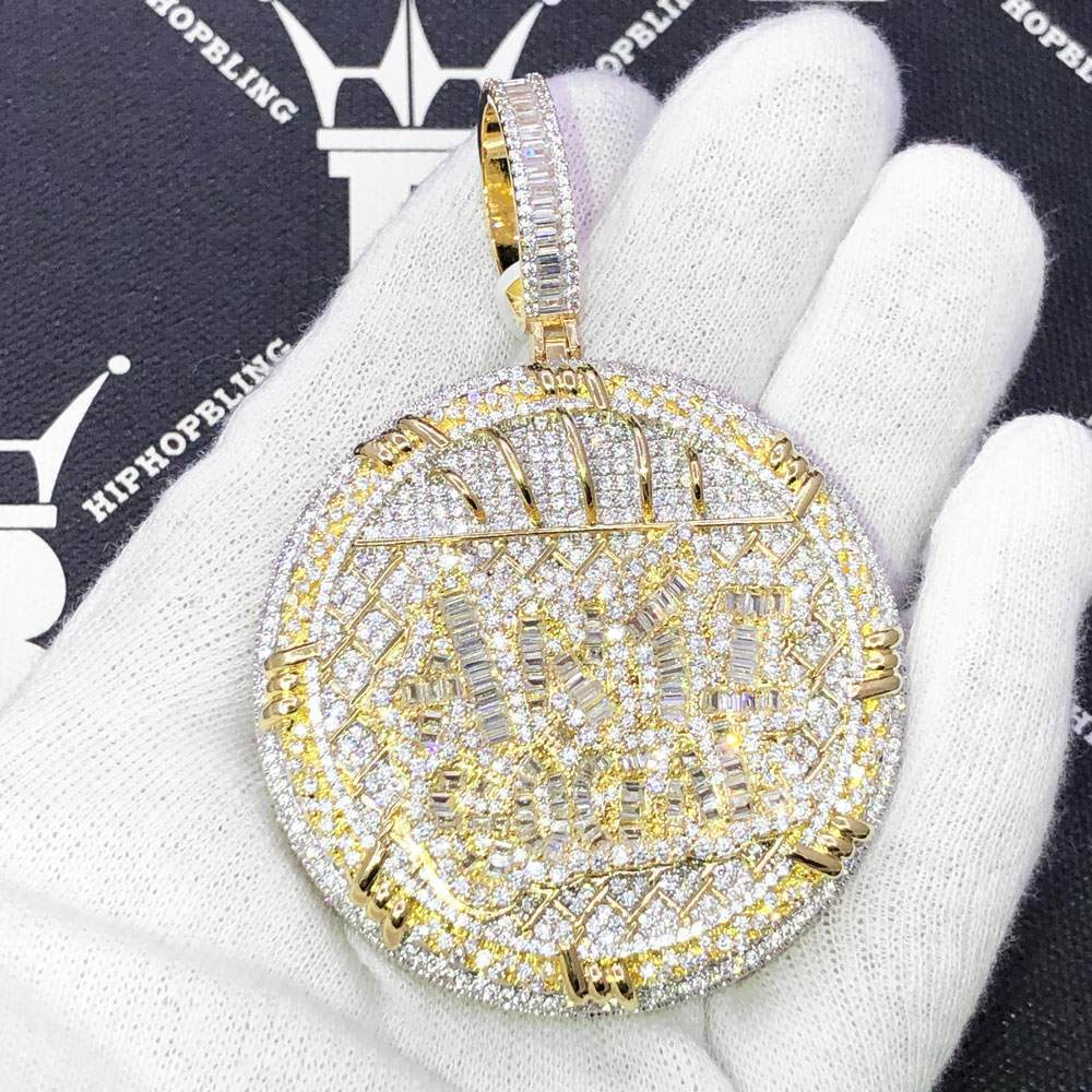 Anti Social Baguette VVS CZ Hip Hop Iced Out Pendant Yellow Gold HipHopBling