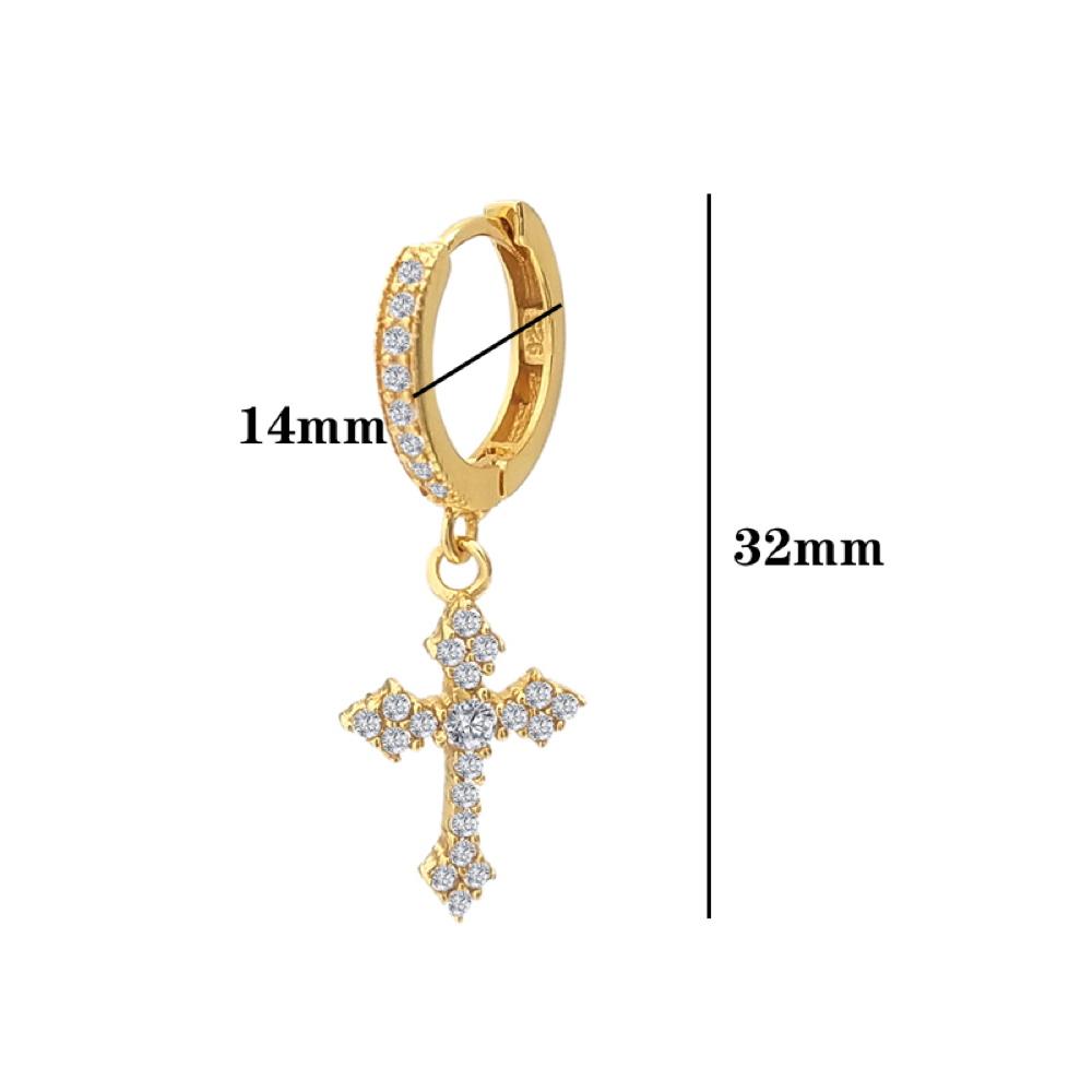 Antique Cross Dangling Huggie Hoop Iced Out Earrings .925 Silver White Gold HipHopBling