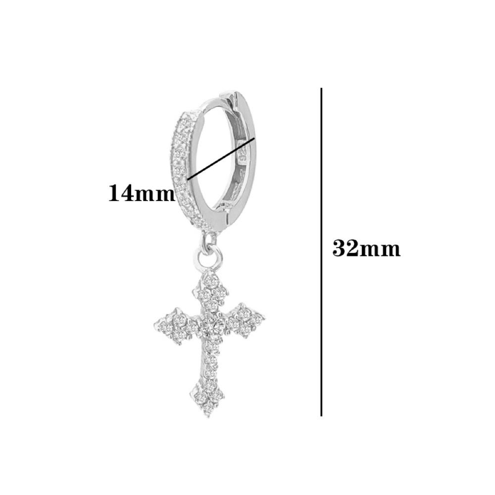 Antique Cross Dangling Huggie Hoop Iced Out Earrings .925 Silver White Gold HipHopBling
