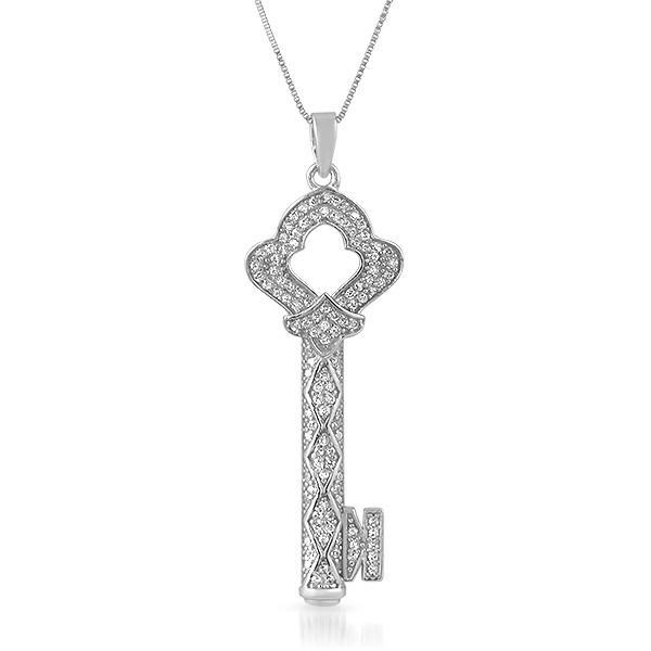 Antique Key CZ Micro Pave .925 Silver Pendant Pendant Only HipHopBling