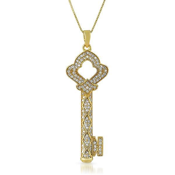 Antique Key Gold .925 Sterling Silver CZ Pendant Pendant Only HipHopBling