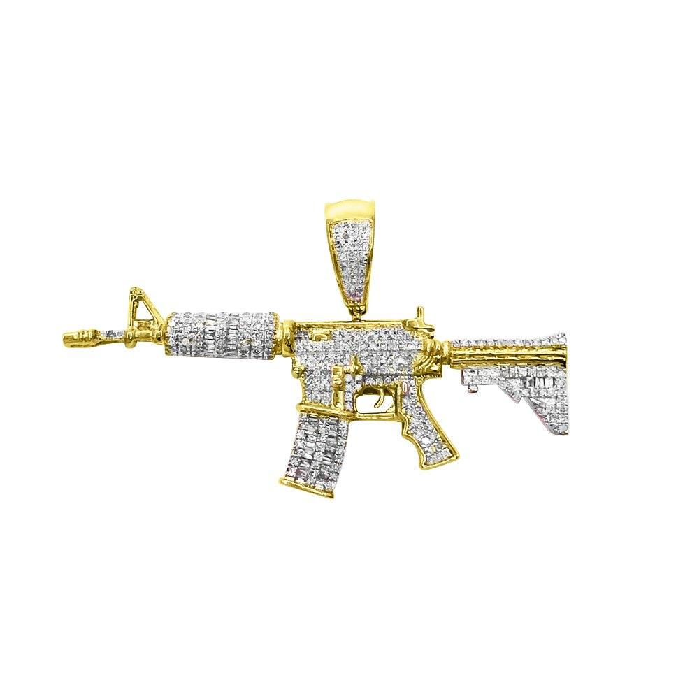 AR-15 Pistol Baguette Diamond Pendant .70cttw 10K Yellow Gold HipHopBling