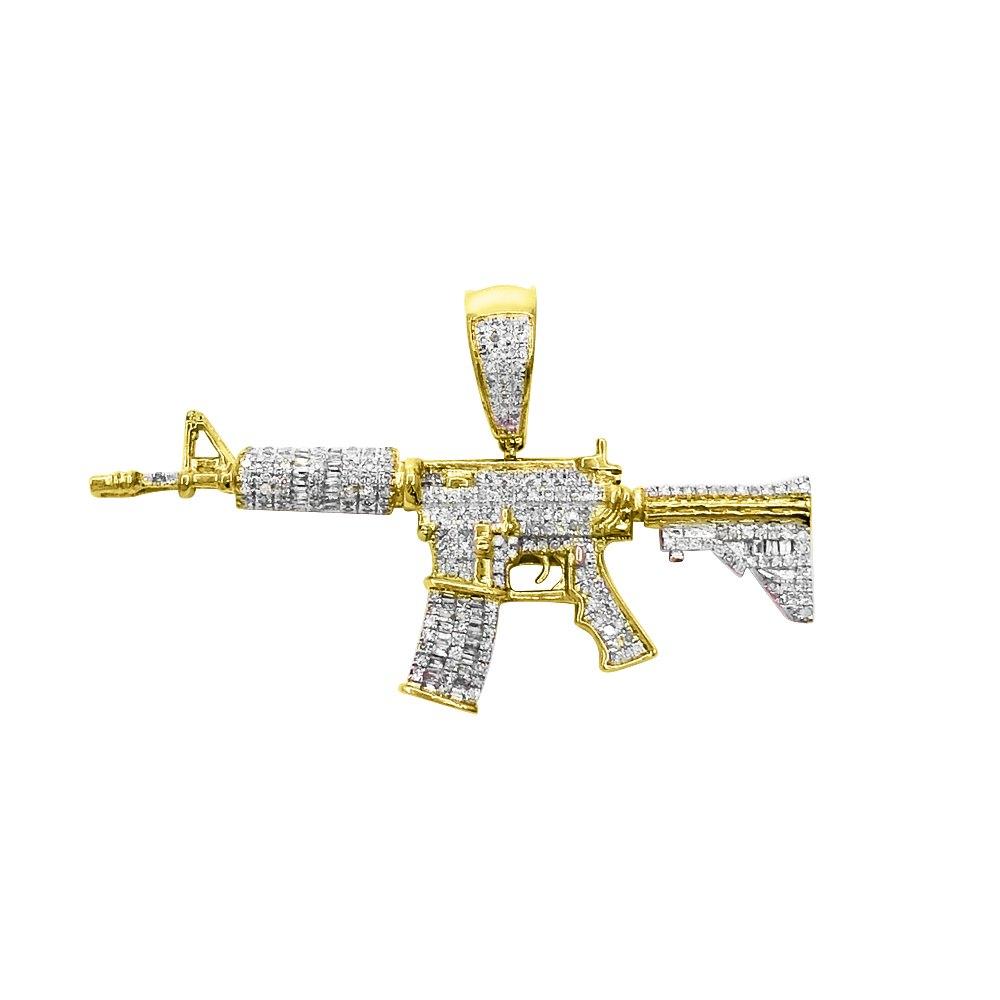 AR - 15 Pistol Baguette Diamond Pendant .70cttw 10K Yellow Gold HipHopBling