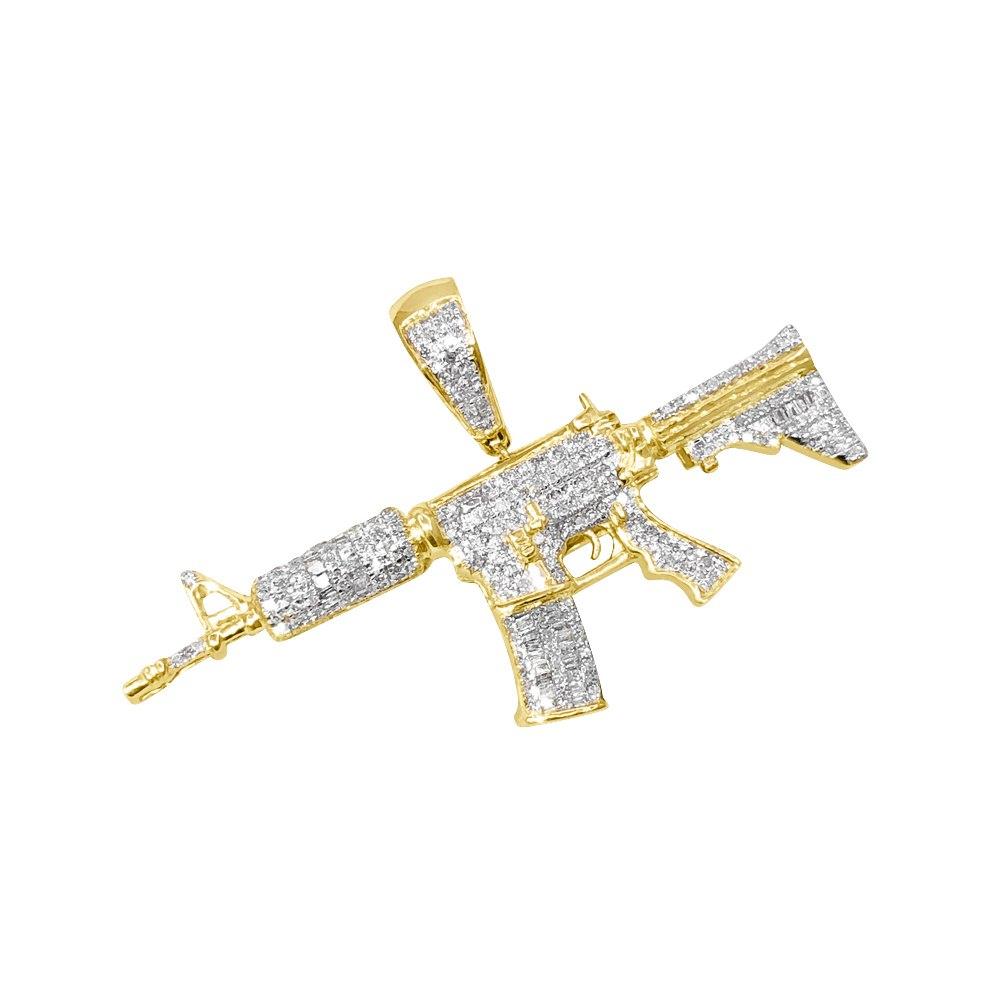 AR-15 Pistol Baguette Diamond Pendant .70cttw 10K Yellow Gold HipHopBling