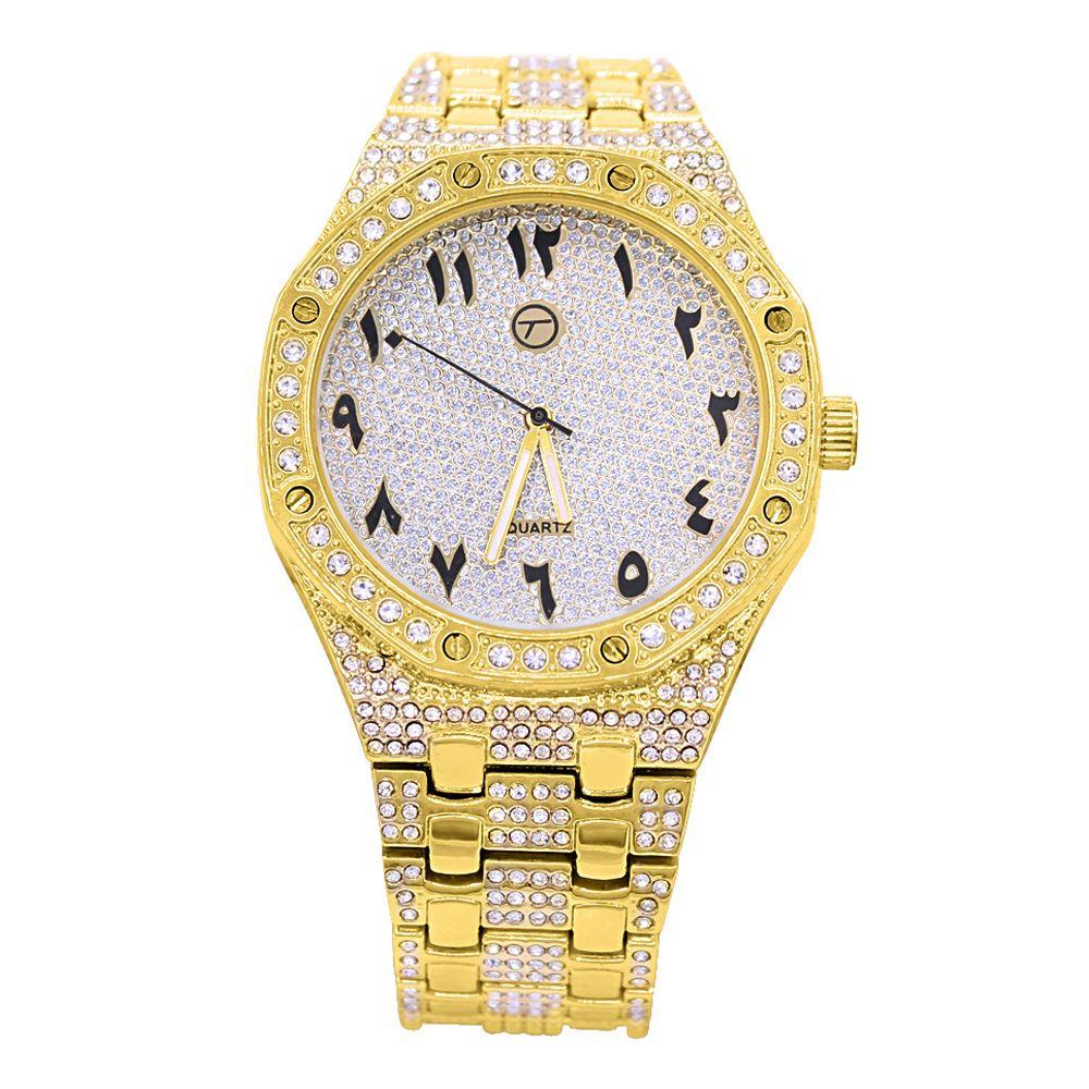 Arabic Numeral Octagon Bling Hip Hop Watch Yellow Gold HipHopBling