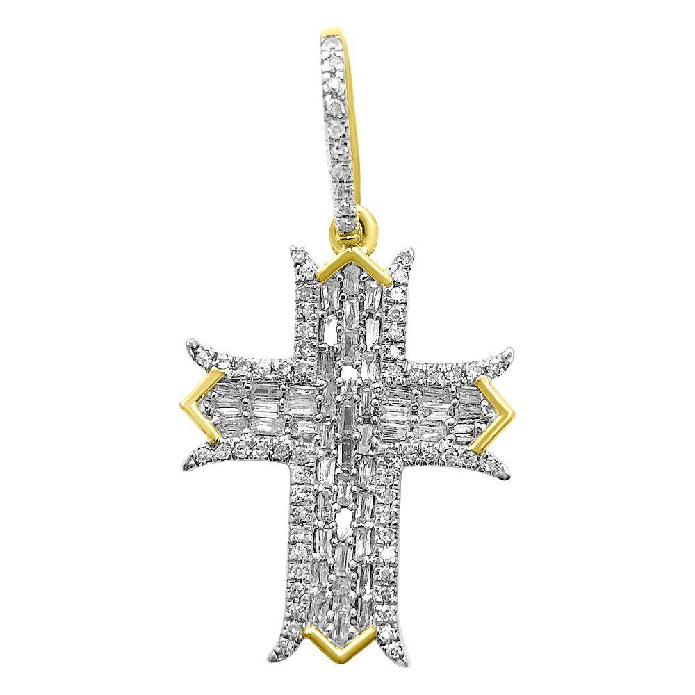 Arrow Cross Baguette Diamond Pendant .52cttw 10K Yellow Gold HipHopBling