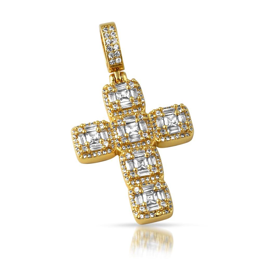Asscher Cut Cluster CZ Bling Bling Cross in Gold HipHopBling