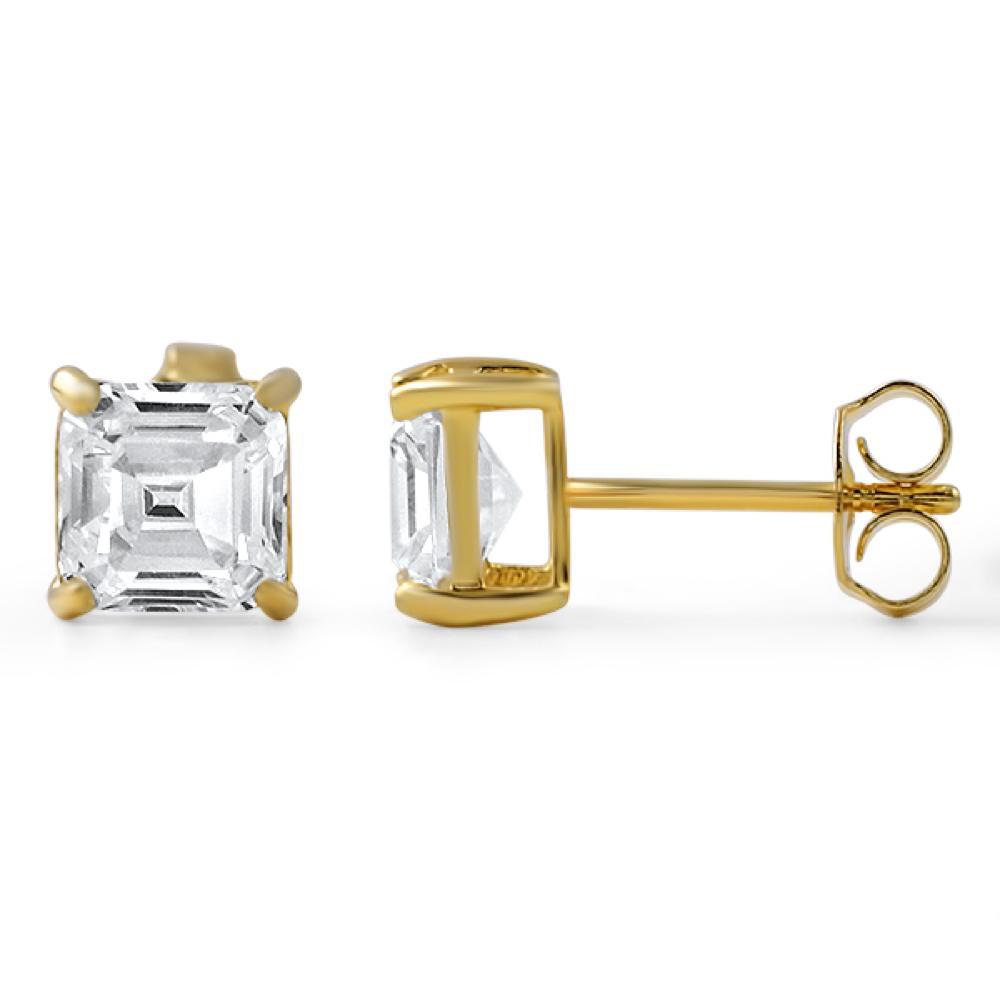 Asscher Cut CZ Stud Earrings Gold .925 Silver 4MM HipHopBling