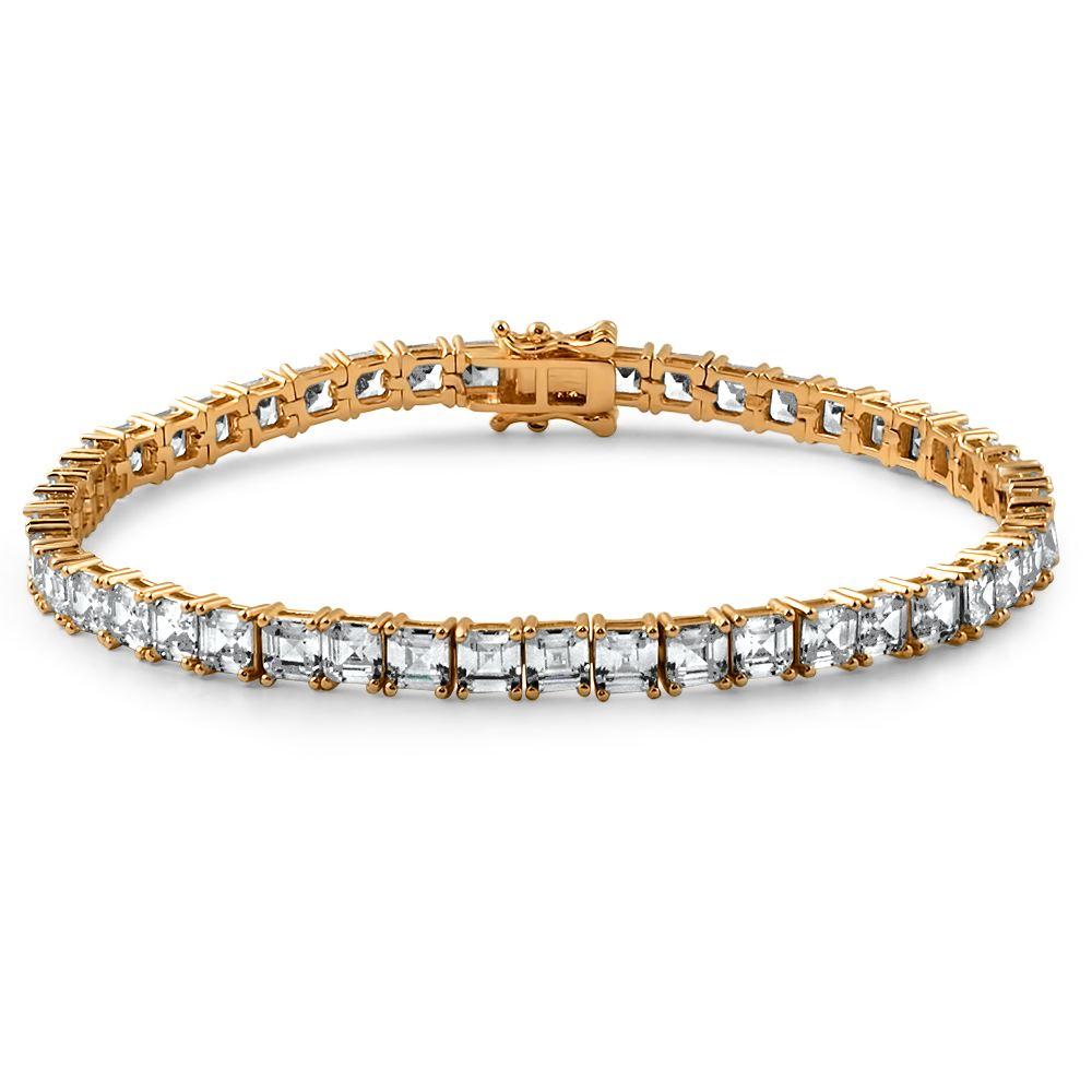 Asscher Cut CZ Tennis Bracelet Prong Set Rose Gold 7" HipHopBling