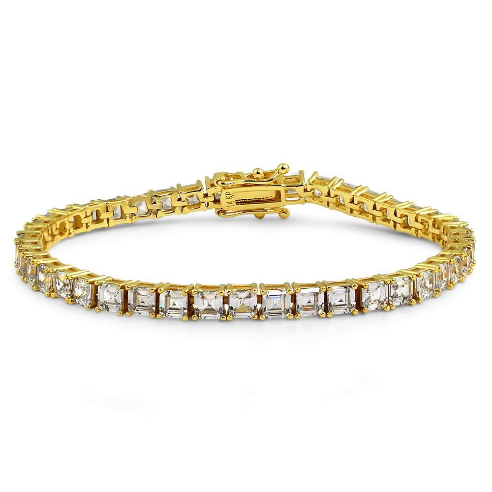 Asscher Cut CZ Tennis Bracelet Prong Set Rose Gold 7" HipHopBling