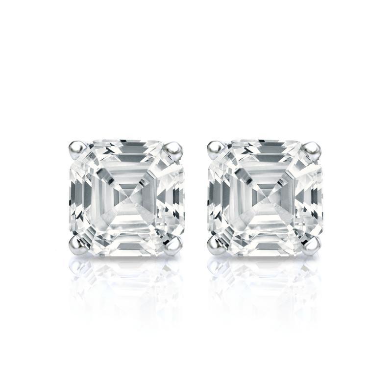 Asscher Cut Moissanite VVS D Stud Earrings .925 Sterling Silver White Gold 5MM (1.20 Carats) HipHopBling