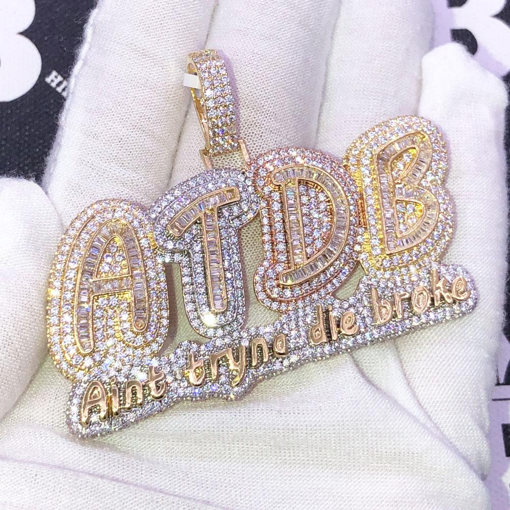 ATDB Aint Tryna Die Broke 3 Tone VVS CZ Iced Out Pendant 3 Tone HipHopBling
