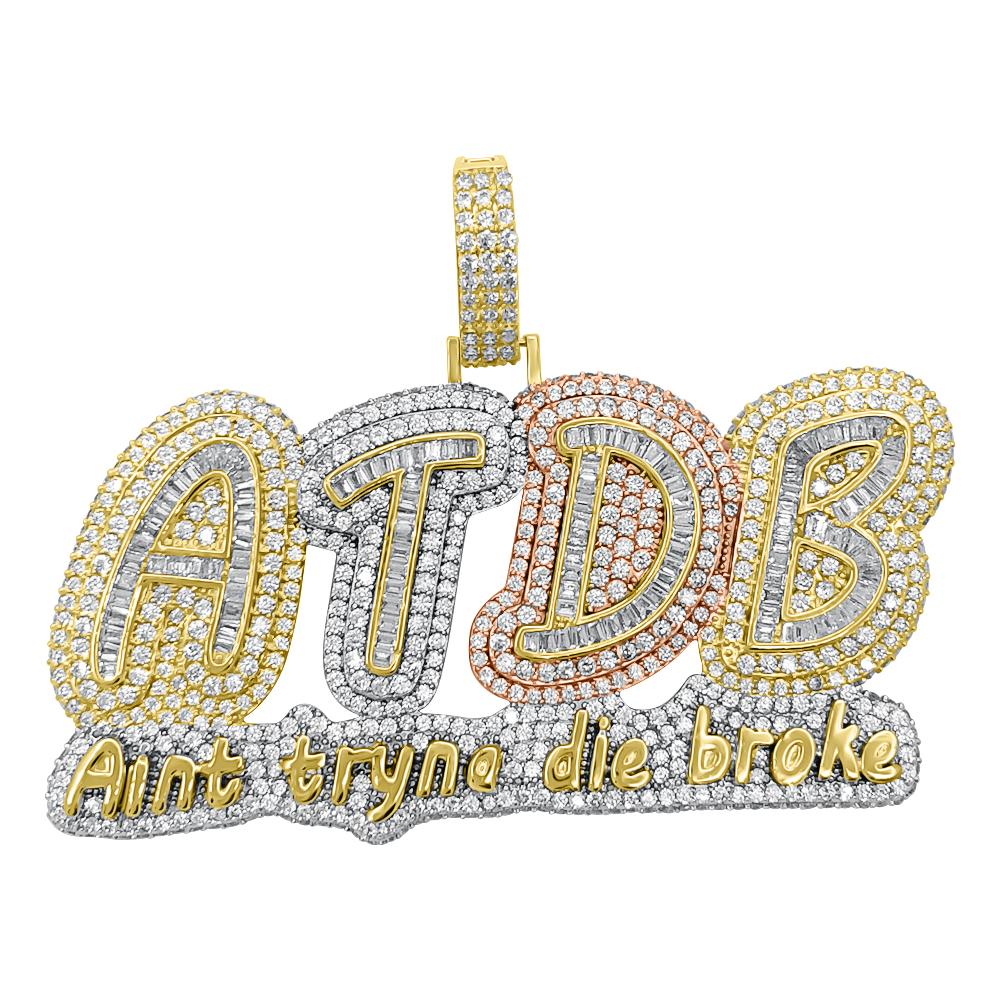 ATDB Aint Tryna Die Broke 3 Tone VVS CZ Iced Out Pendant HipHopBling