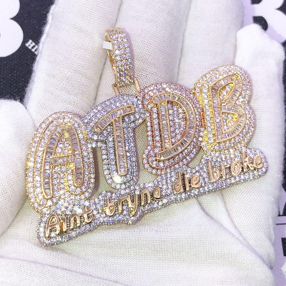 ATDB Aint Tryna Die Broke 3 Tone VVS CZ Iced Out Pendant HipHopBling