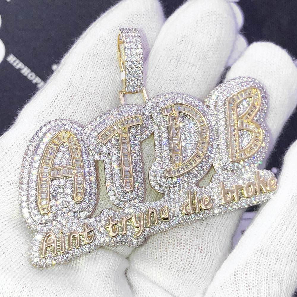 ATDB Aint Tryna Die Broke VVS CZ Hip Hop Iced Out Pendant Yellow Gold HipHopBling