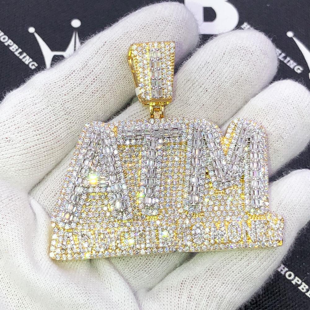 ATM Addicted to Money Baguette CZ Iced Out Pendant Yellow Gold HipHopBling