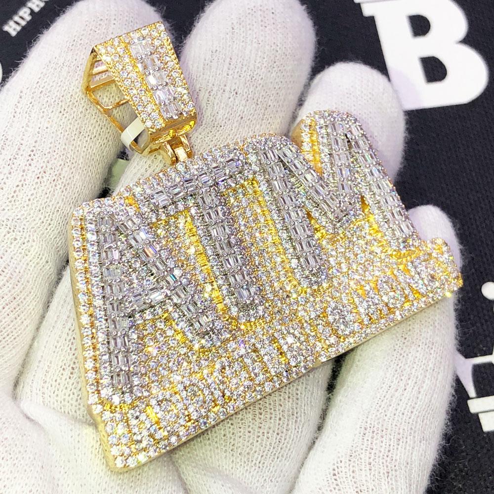ATM Addicted to Money Baguette CZ Iced Out Pendant Yellow Gold HipHopBling