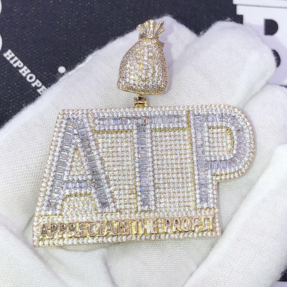 ATP Appreciate The Profit Baguette VVS CZ Iced Out Pendant Yellow Gold HipHopBling