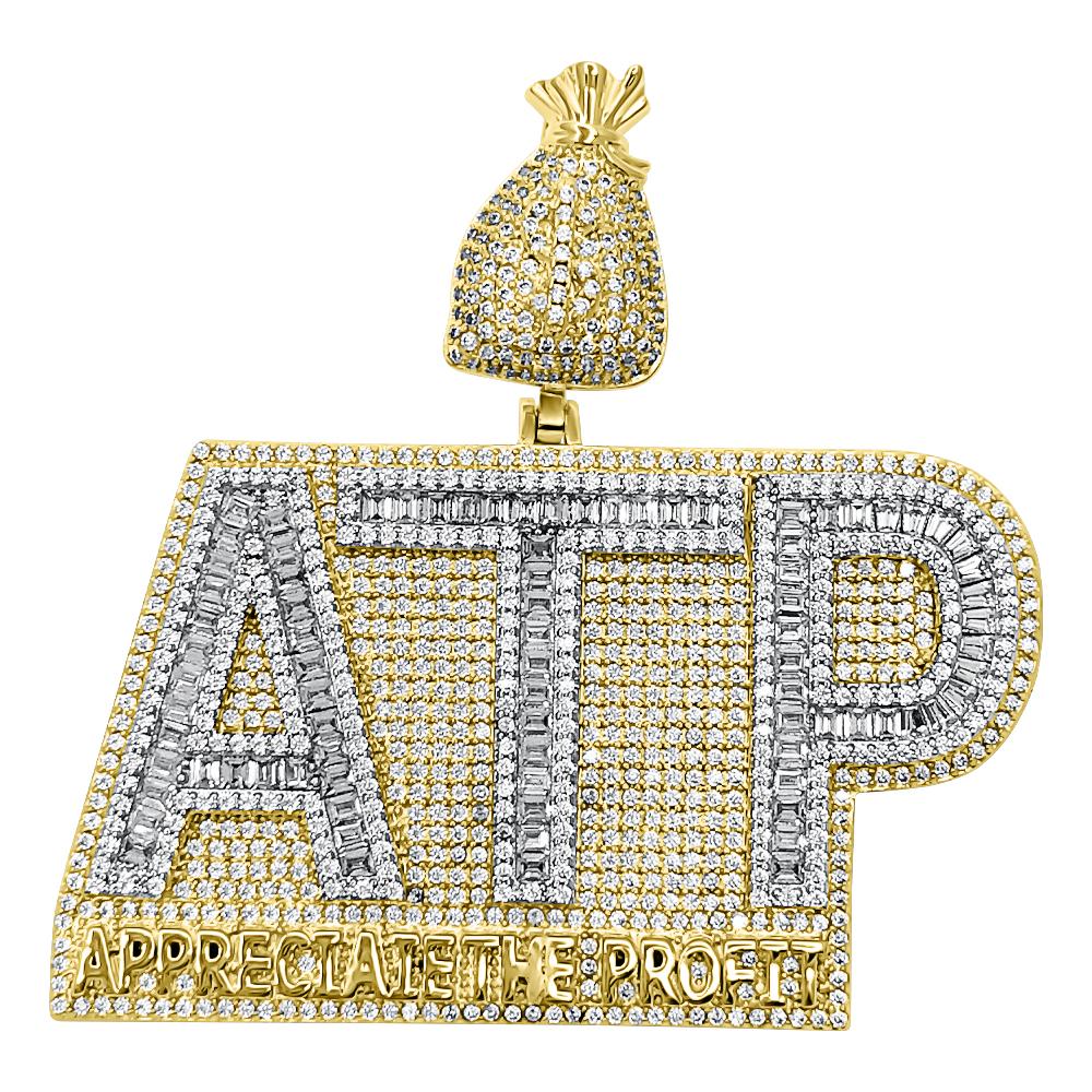 ATP Appreciate The Profit Baguette VVS CZ Iced Out Pendant Yellow Gold HipHopBling