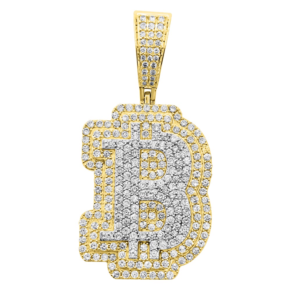 B Bitcoin BTC Diamond Pendant 4.86cttw 10K Yellow Gold HipHopBling