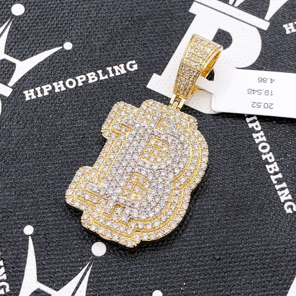B Bitcoin BTC Diamond Pendant 4.86cttw 10K Yellow Gold HipHopBling