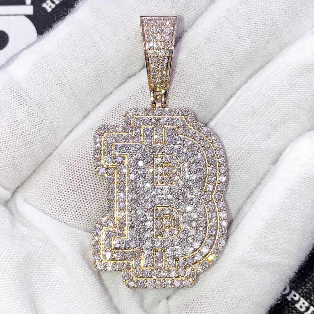 B Bitcoin BTC Diamond Pendant 4.86cttw 10K Yellow Gold HipHopBling