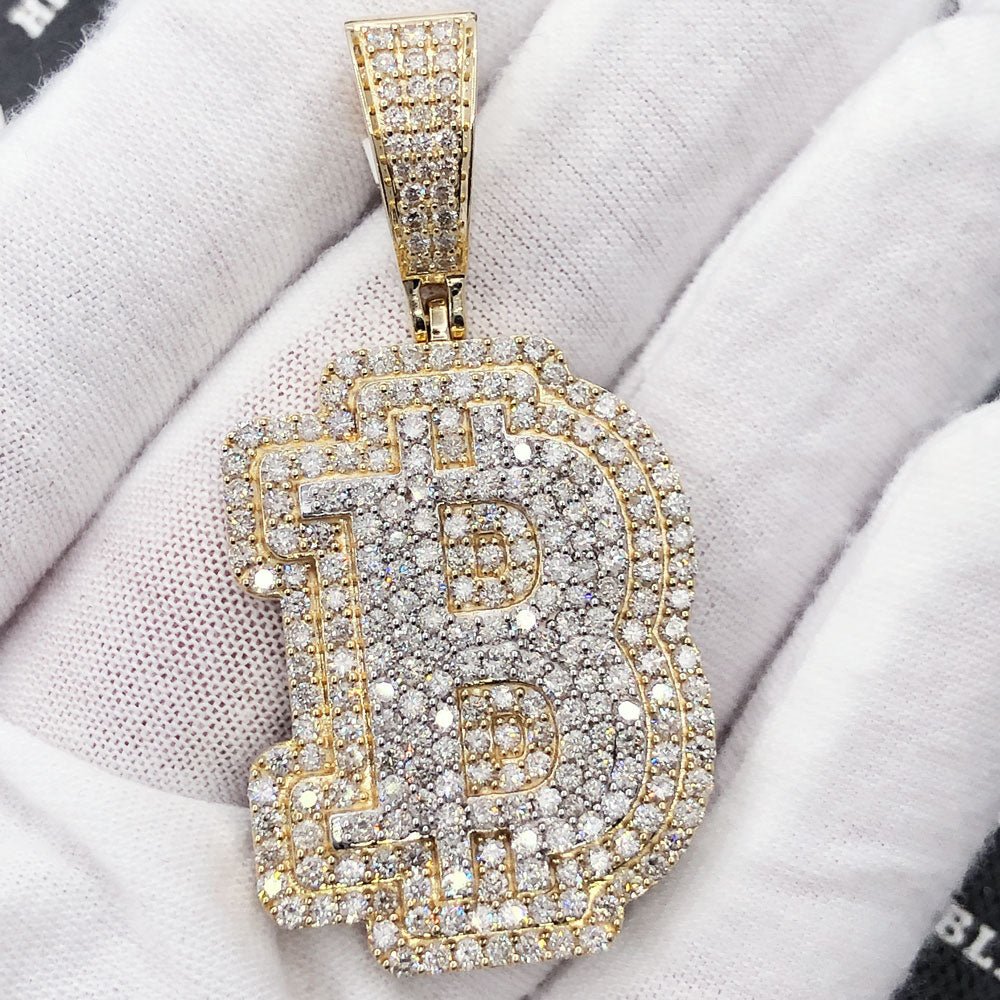 B Bitcoin BTC Diamond Pendant 4.86cttw 10K Yellow Gold HipHopBling
