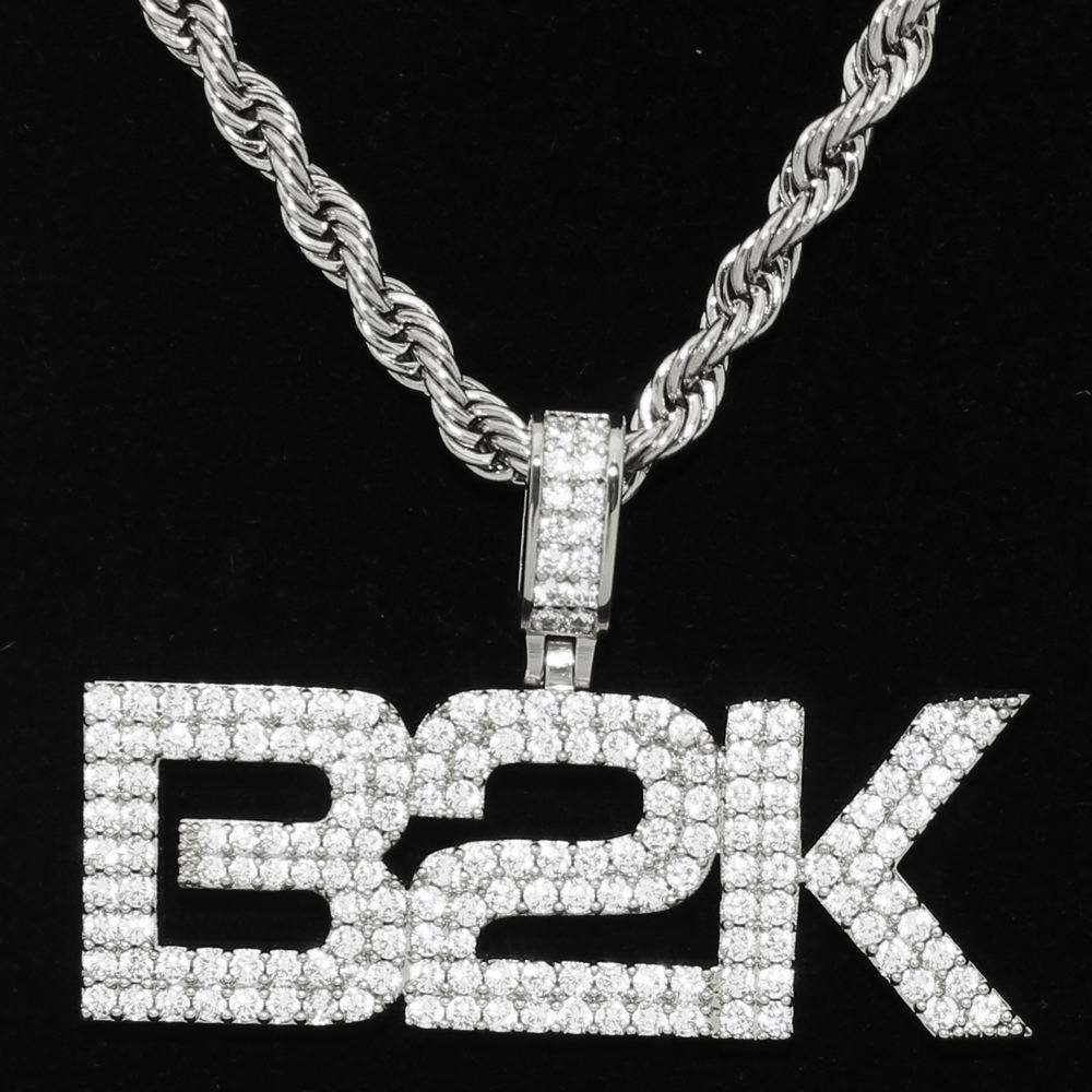 B2K Iced Out Official Pendant & Chain White Gold HipHopBling