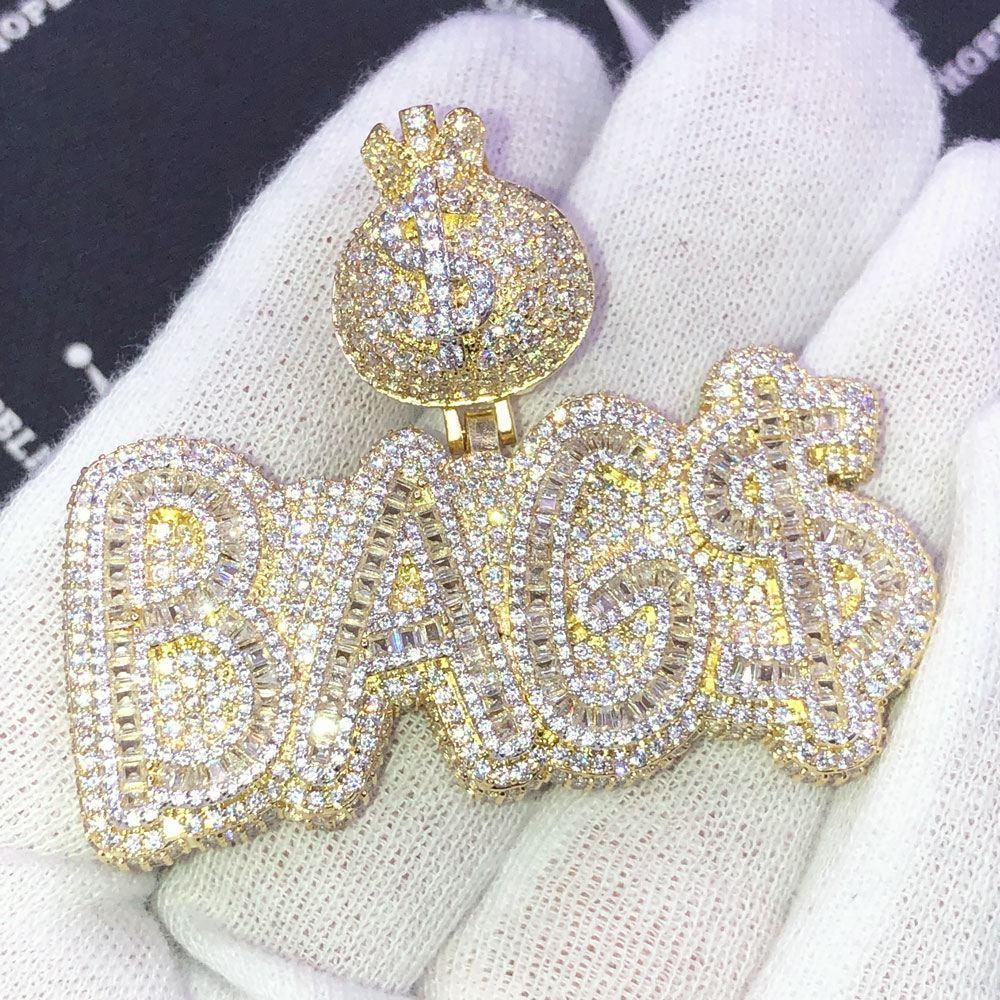 BAG$ Money Bag VVS CZ Hip Hop Bling Iced Out Pendant Yellow Gold HipHopBling