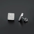 Baguette 3 Row Box CZ Iced Out Earrings .925 Silver White Gold HipHopBling