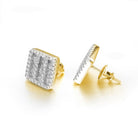 Baguette 3 Row Box CZ Iced Out Earrings .925 Silver Yellow Gold HipHopBling