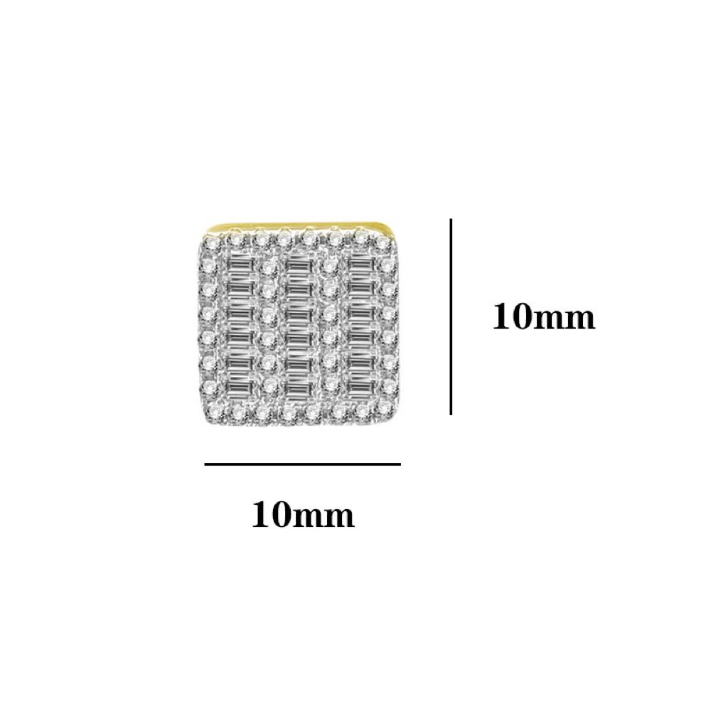 Baguette 3 Row Box CZ Iced Out Earrings .925 Silver Yellow Gold HipHopBling