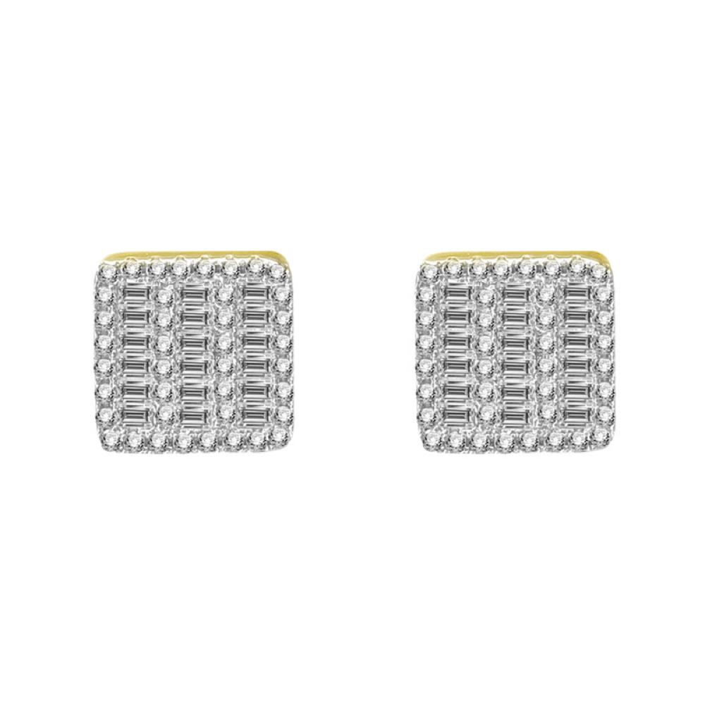 Baguette 3 Row Box CZ Iced Out Earrings .925 Silver Yellow Gold HipHopBling
