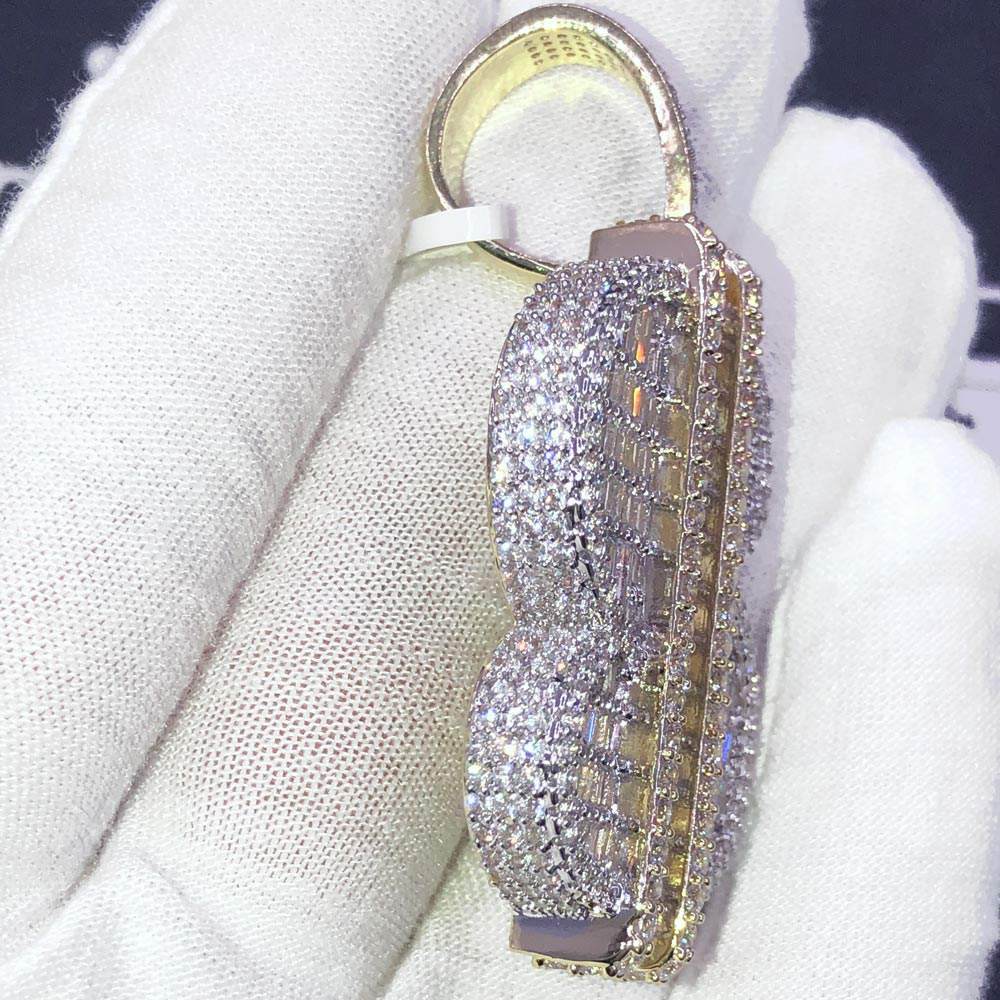 Baguette 3D $ Dollar Sign Money CZ Hip Hop Bling Bling Pendant Yellow Gold HipHopBling