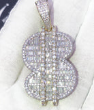 Baguette 3D $ Dollar Sign Money CZ Hip Hop Bling Bling Pendant Yellow Gold HipHopBling
