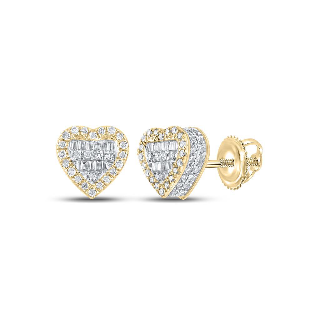 Baguette 3D Heart Diamond Earrings .37cttw 10K Yellow Gold HipHopBling
