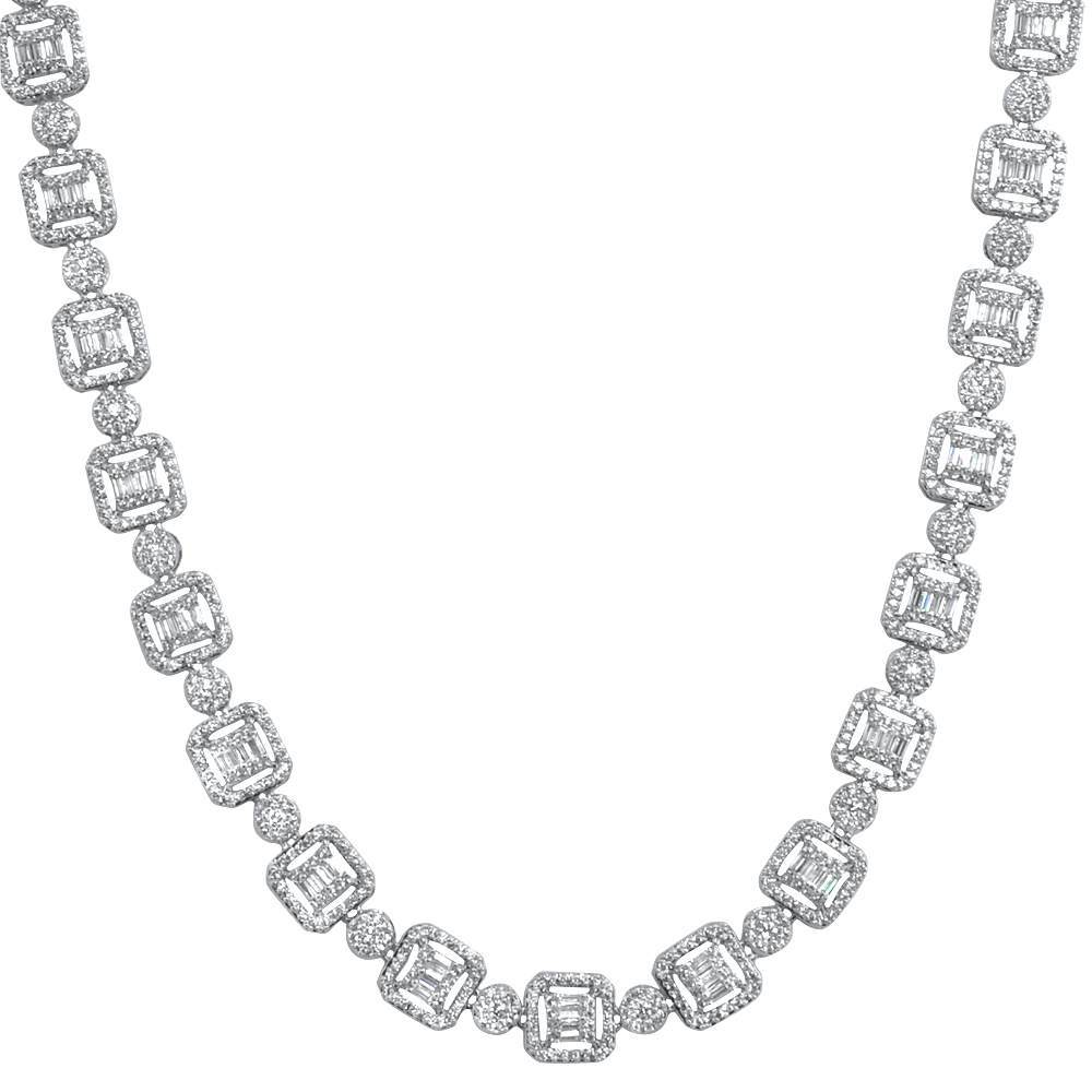 Baguette and Cluster Link CZ Iced Bling Chain White Gold 20" HipHopBling