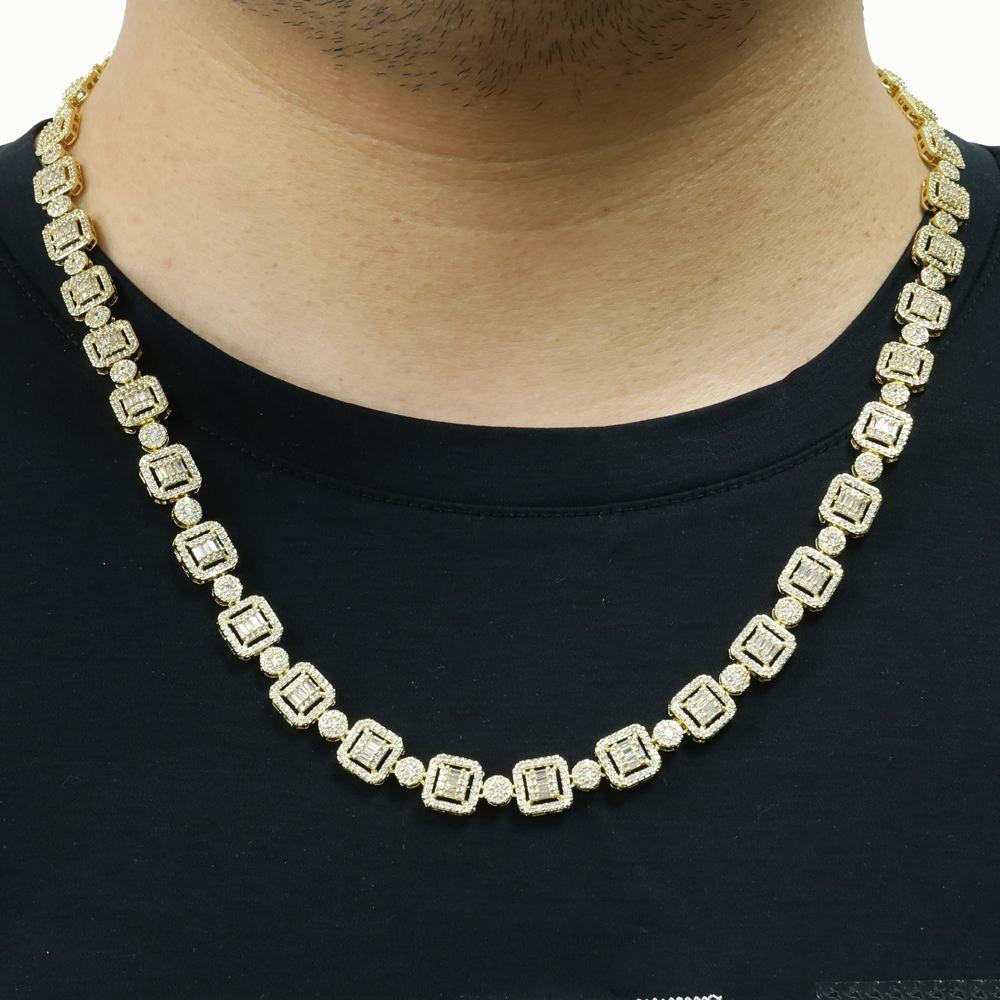 Baguette and Cluster Link CZ Iced Bling Chain White Gold 20" HipHopBling