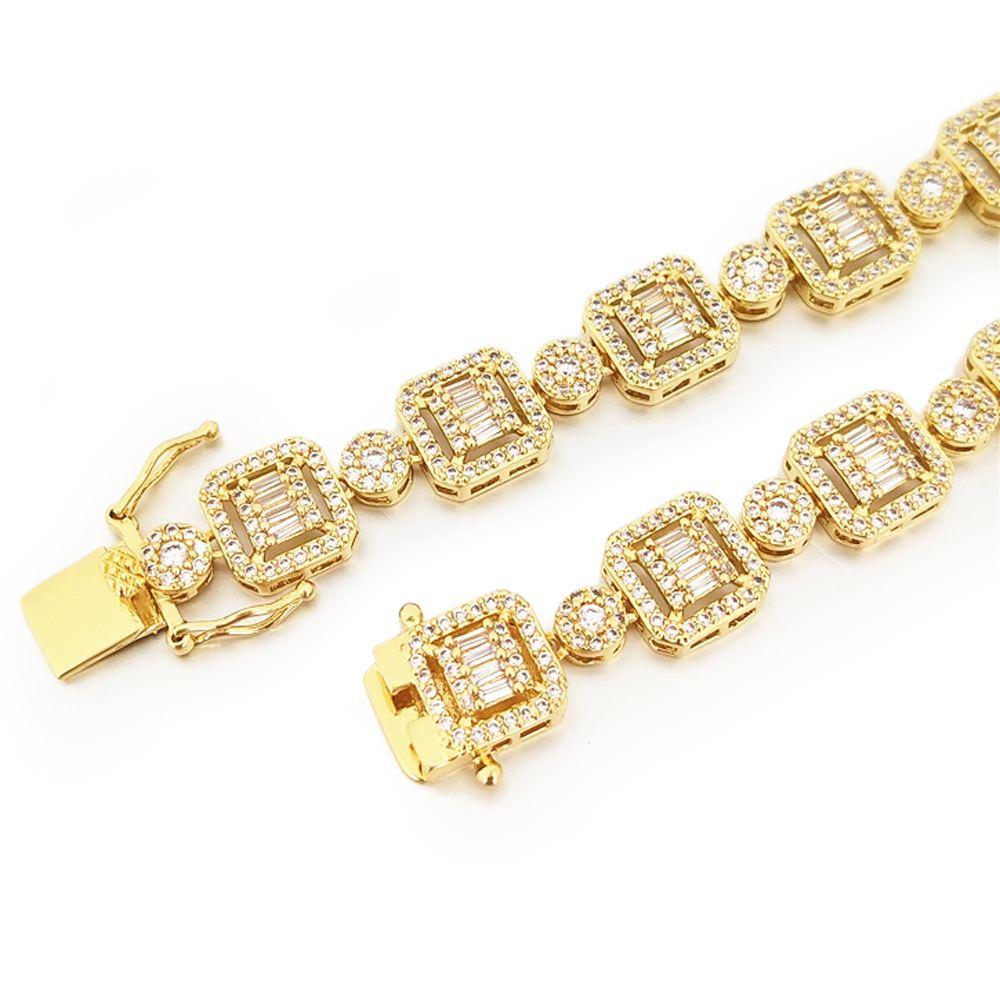 Baguette and Cluster Link CZ Iced Bling Chain Yellow Gold 20" HipHopBling